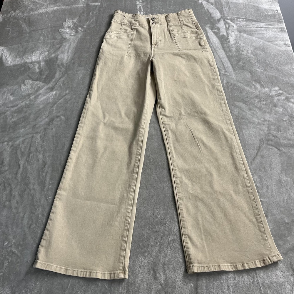 Mica Denim Jeans Womens 27 Beige Light Wash High Rise Wide Leg Stretch 27x29.5